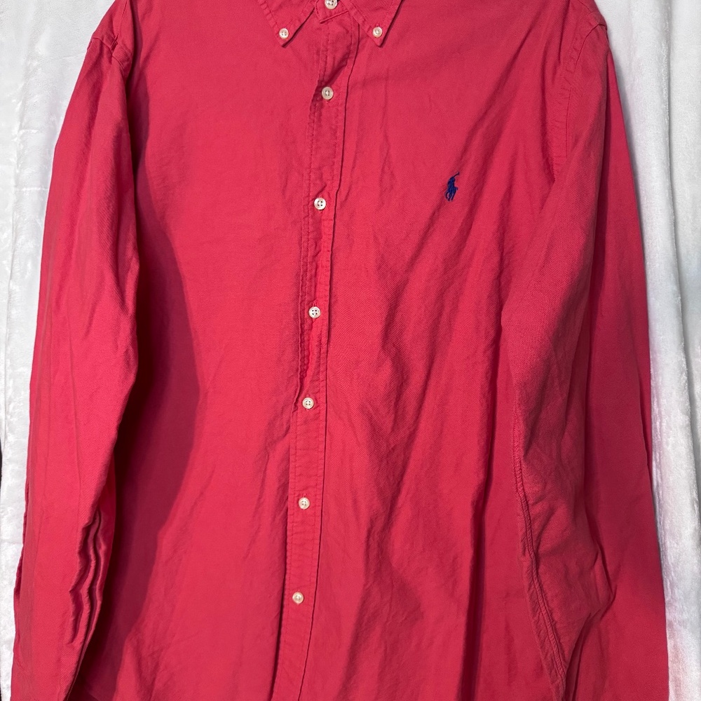 POLO RALPH LAUREN Mens Classic fit Button Down Long Sleeve Shirt- red xl